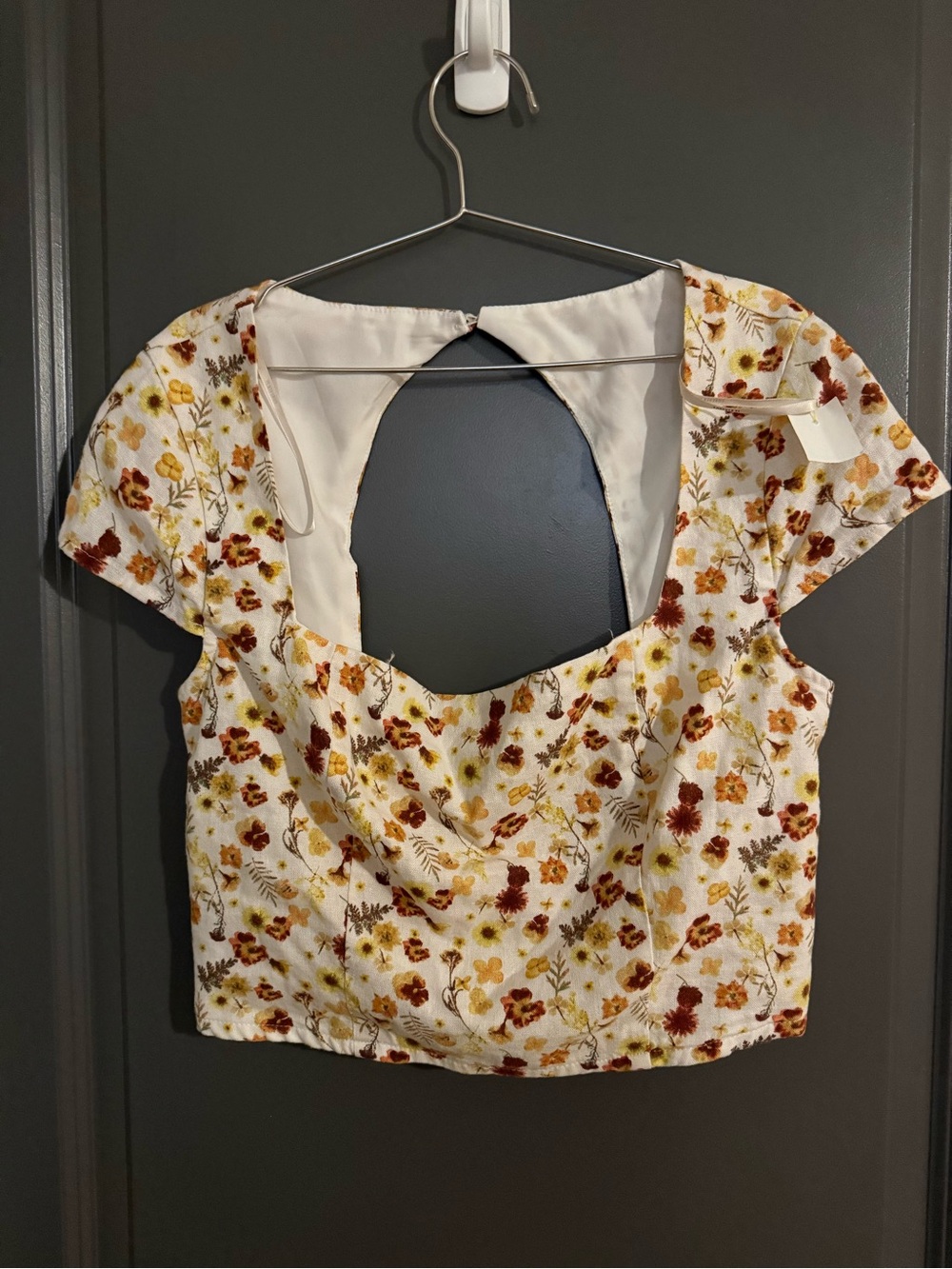 Floral Open-Back Crop Top in Cream and Rust by Forever 21